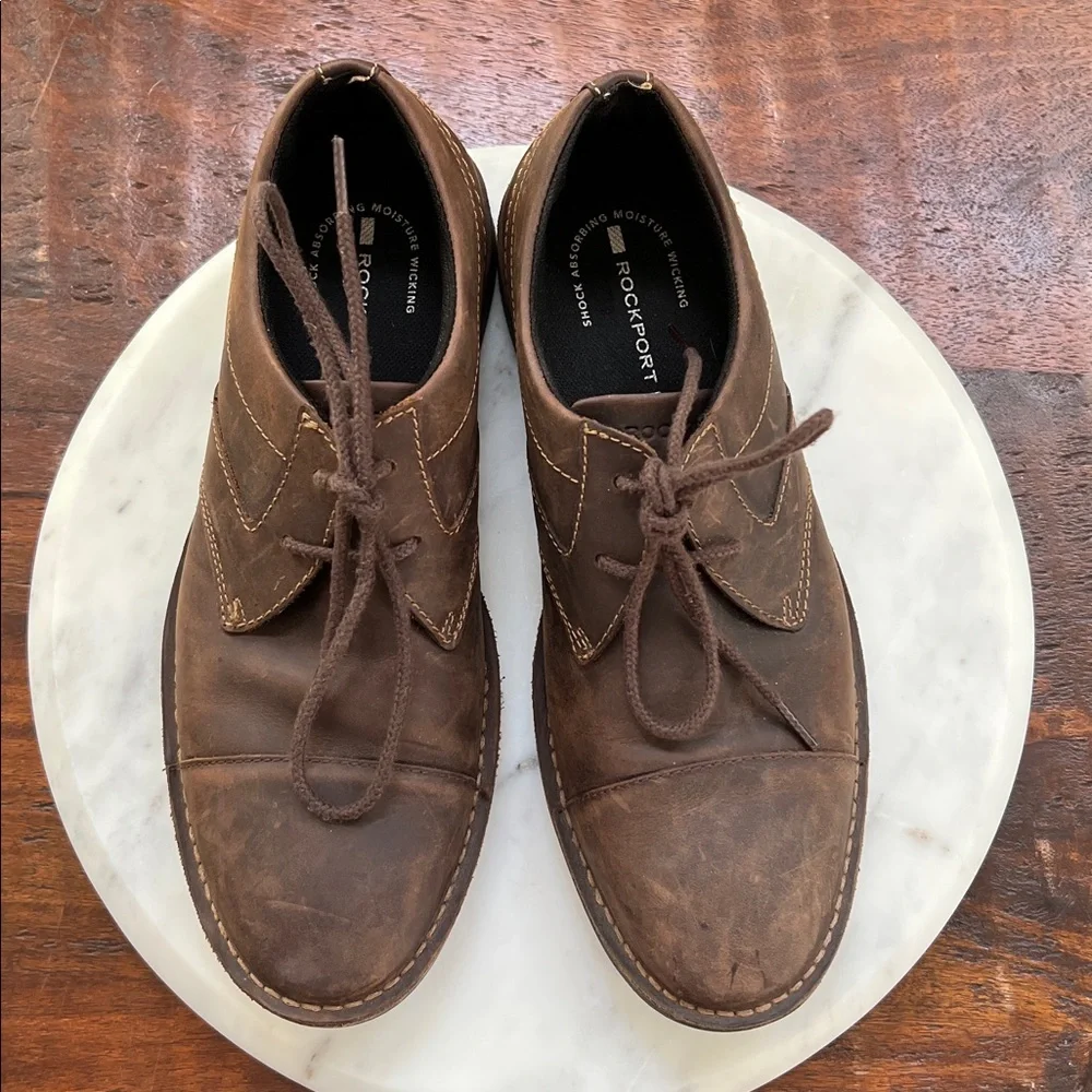 Rockport Urban Edge Captoe Oxford Brown Distressed Leather Shoes Men's Size 10